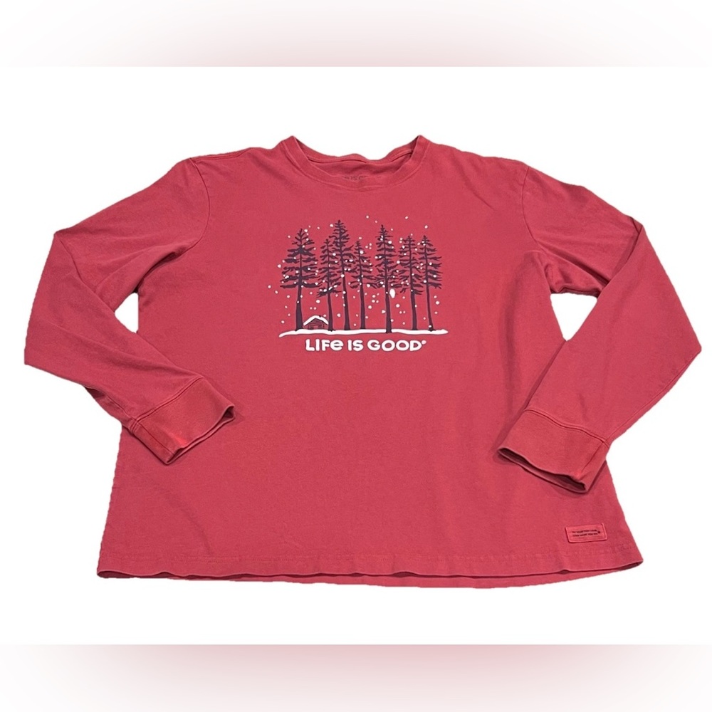 Men's Life is Good T-Shirt Large 100% Cotton Peru Snowy Cabin
